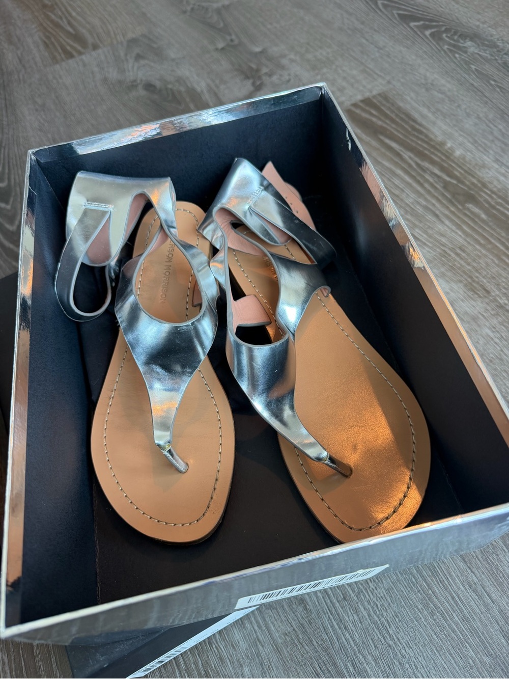 Sigerson Morrison Silver Leather T-Strap Sandals